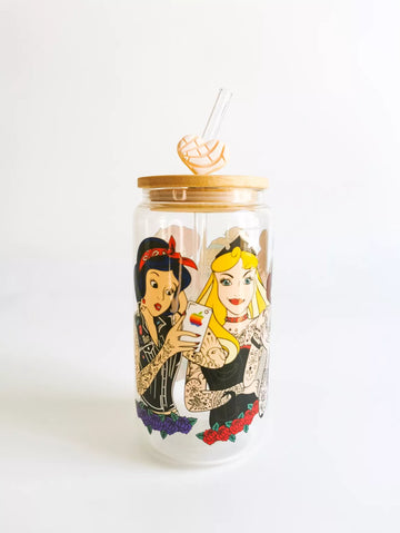 Vasos de cristal con pajita y tapa de bambú Princesas Disney BEAUTY